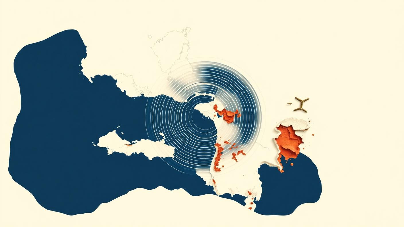 Editorial map illustration showing seismic rings near the Colombian Pacific region